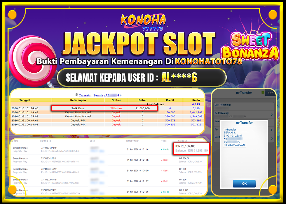 KONOHATOTO78 JACKPOT SWEET BONANZA  Rp.21.590.000,- LUNAS